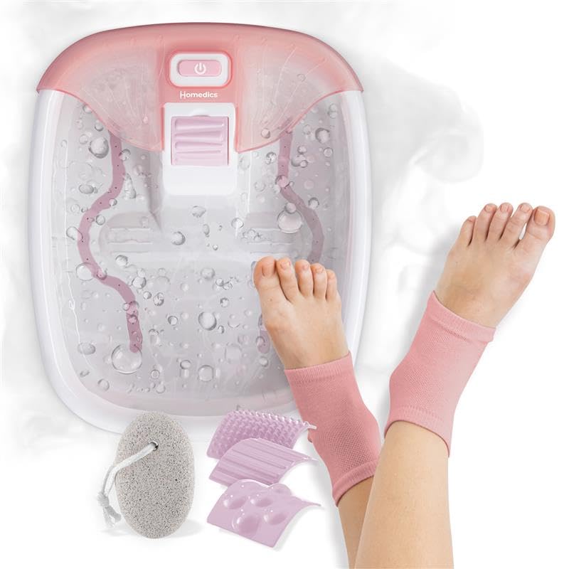 Homedics Bubble Bliss Deluxe Foot Spa with Heat Massaging Arch, 3 Acupressure Attachments, Splash Guard, Raised Nodes Creates Bubbles, Improves Circulation, Soothe Tired Muscles, Built-in Storage