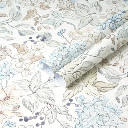 Heroad Floral Peel and Stick Wallpaper Boho Contact Paper Blue Floral Colourful Wildflower Botanical Wallpaper Removable Self-Adhesive for Bedroom Bathroom Decoration Thicken Vinyl 17.3'' x 78.7''