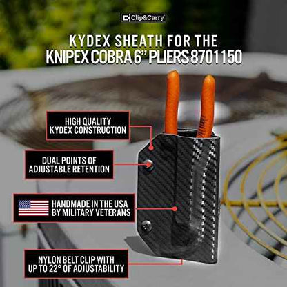 Clip & Carry Kydex Sheath for the Knipex Cobra 6" Water Pump Pliers 8701150 - Made in USA - Belt Holster Case - Carbon Fiber Black