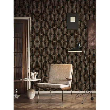 Black and Gold Peel and Stick Geometric Wallpaper - Modern Contact Paper for Cabinets and Drawers - Removable Self Adhesive Vinyl 17.1'78.7'
