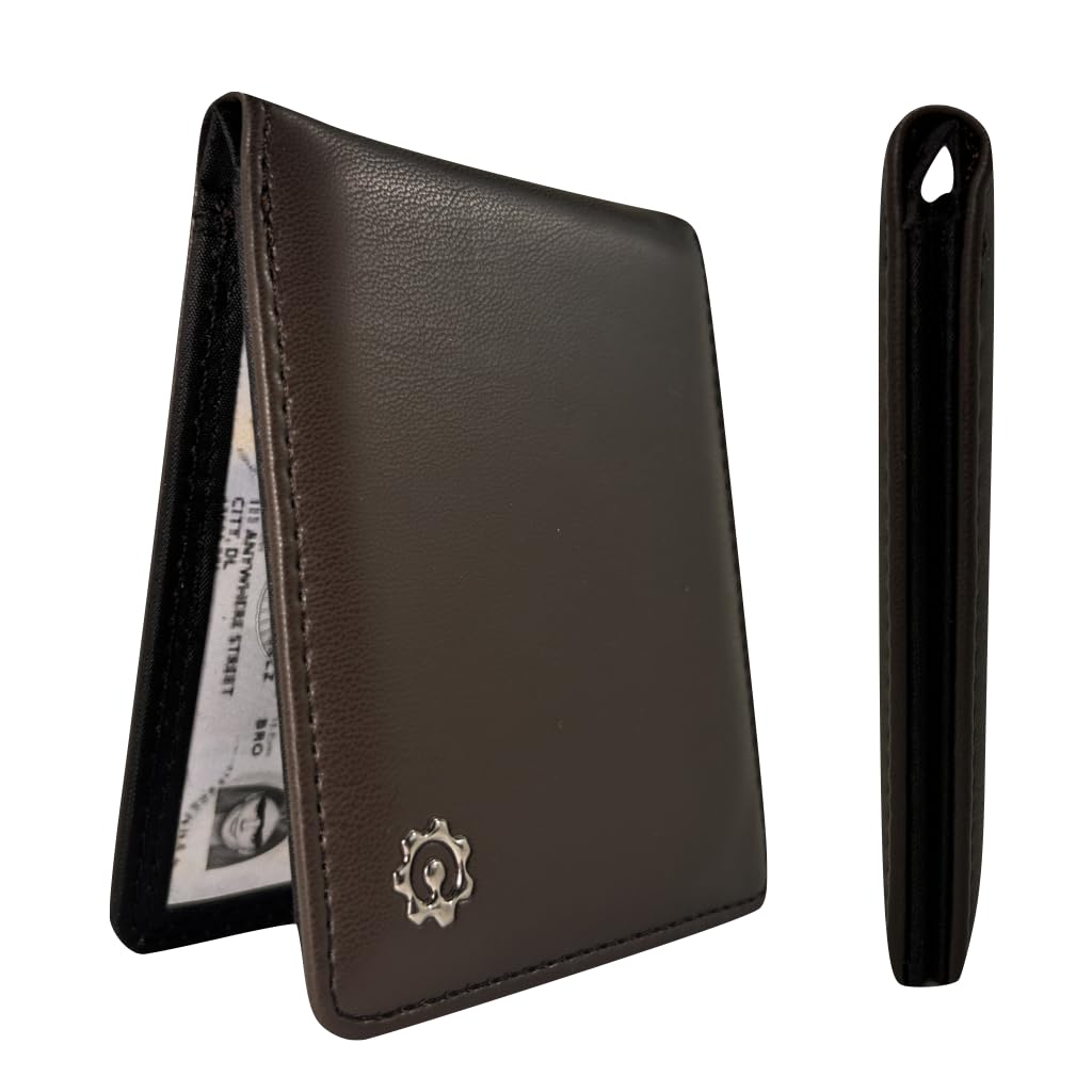 CardGear RFID Blocking Full Size Bifold Wallet with Self-Healing texture, 8 Slots, 1 Key Pocket, Cash Divider, and Large ID window, Come with Premium Gift Box (Vegan Leather, Dark Brown)