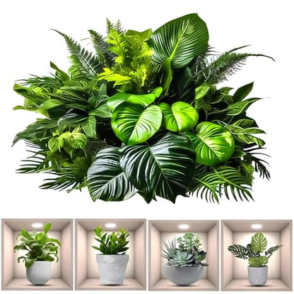 5 Pack 3D Green Plant Wall Decals Peel and Stick, Waterproof Wall Stickers Decor, Durable Vinyl Wall Murals for Bedroom, Living Room, Bathroom, Kitchen, Office