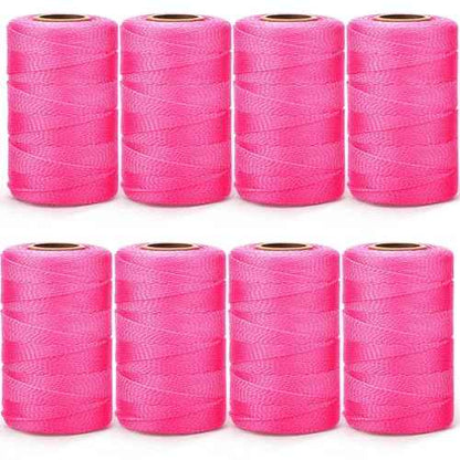 Woanger 8 Rolls Mason Line #18 Braided Nylon String Total 4000 Feet Length Masonry Nylon Twine for Construction Gardening Crafting DIY Project Workshop(Fluorescent Pink)