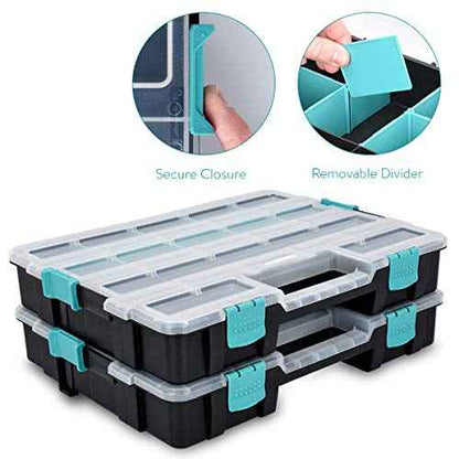 Navaris Plastic Storage Box - Stackable Organizer Case with Adjustable and Removable Divider Compartment for Tools, Small Items, Jewelry - 2 Boxes
