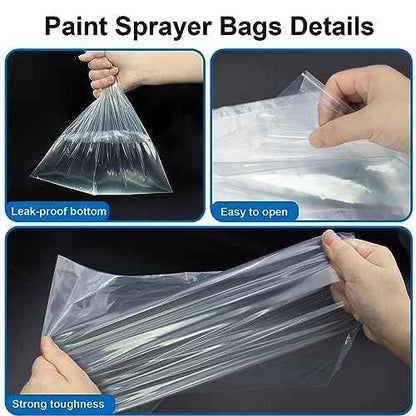 50pcs Paint Spray Gun Bag, Disposable Spray Gun Liner Transparent Sprayer Cup Canister Liners for HVLP Wagner Sprayer Accessories/Parts Paint Bucket Liner for Most Spray Guns(9.8 x 11.8 in)