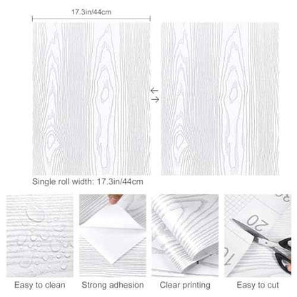Yun-aeon White and Silver Wood Contact Paper 17.3"x80" Rustic Wooden Peel and Stick Wallpaper Removable Self-Adhesive Wallpaper Wood Grain Contact Paper for Countertops Cabinets