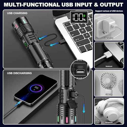 Esgreen Rechargeable Flashlights High Lumens 10000 Single 2 Modes, Super Bright LED Flashlight USB C Long Distance 3280ft, Powerful Long Lasting 10H Heavy Duty Strong Flash Light for Camping Hiking