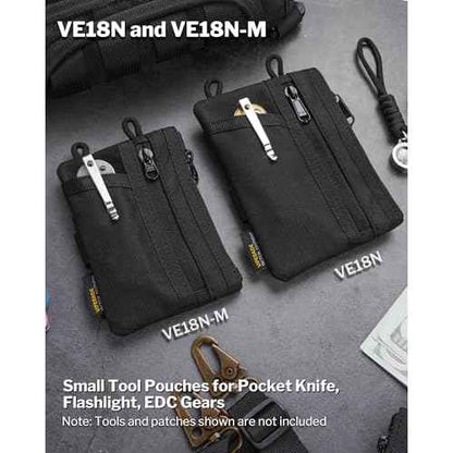 VIPERADE VE18N-M EDC Pouch, Pocket Wallet with 3 EDC Slots+2 Zipper Pockets, 1 Large Pocket for Notebook or Cellphone, Slim EDC Pocket Organizer for Men (Black)