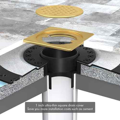 4¡± Drain Grate Kit - Compatible with Schluter Systems Kerdi Shower Drain - Shower Floor Drain Kit with Flange - SUS 304 Stainless Steel Grate & 2 Inch ABS Flange & CUPC Certification - Brushed Brass