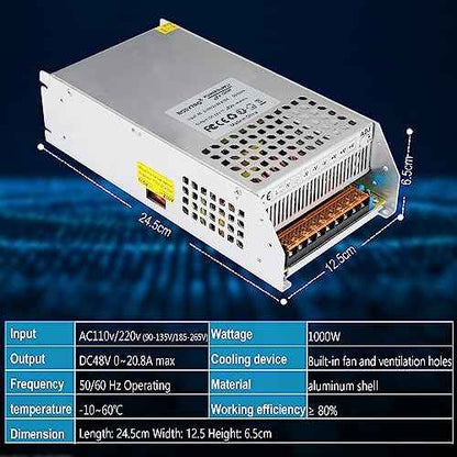DC 48V 20.8A 1000W Switching Power Supply SMPS AC 110V / 220V-DC 48V Transformer Adapter, for LED Strip Light, CCTV Camera Security System,Computer Project of Industrial Power Supplies