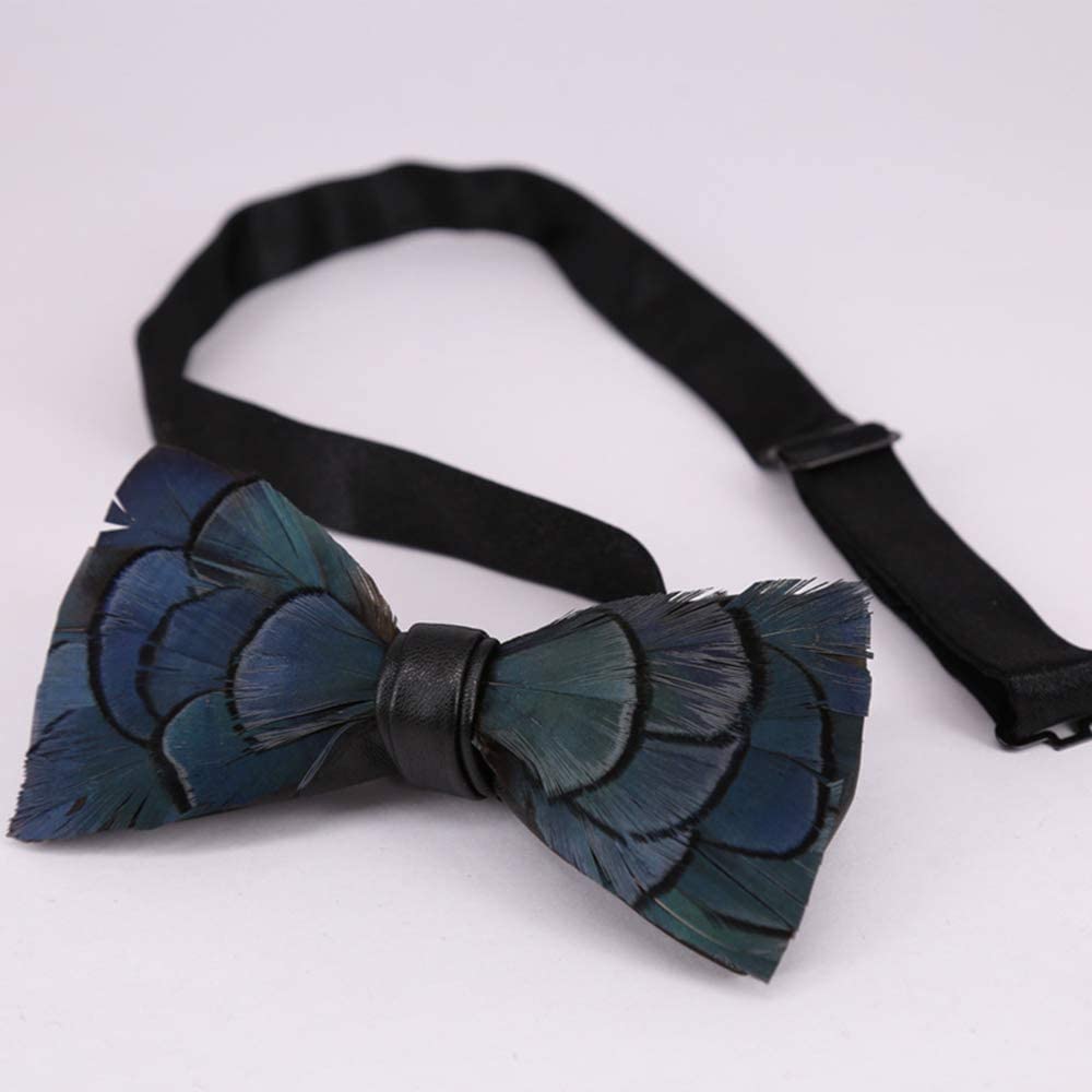 JOIZPAPA Men's Pre-Tied Bow Tie Handmade Feathers Bowtie Adjustable Length Necktie