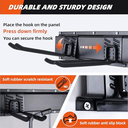 Garage Tool Organizer Wall Mount 48", Garage Wall Organizer 400 lbs, Heavy Duty Garages Organizers and Storage with Adjustable Hooks, Garden Tool Storage Rack for Shovels, Hoses, Ladders