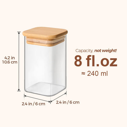 ComSaf Spice Jars with Labels 8 oz 16Pack, Small Spice Containers Starter Set, Glass Seasoning Jars with Lids, Square Seasoning Containers for Salt, Pepper, Chili Powder, Sugar, Loose Tea Storage
