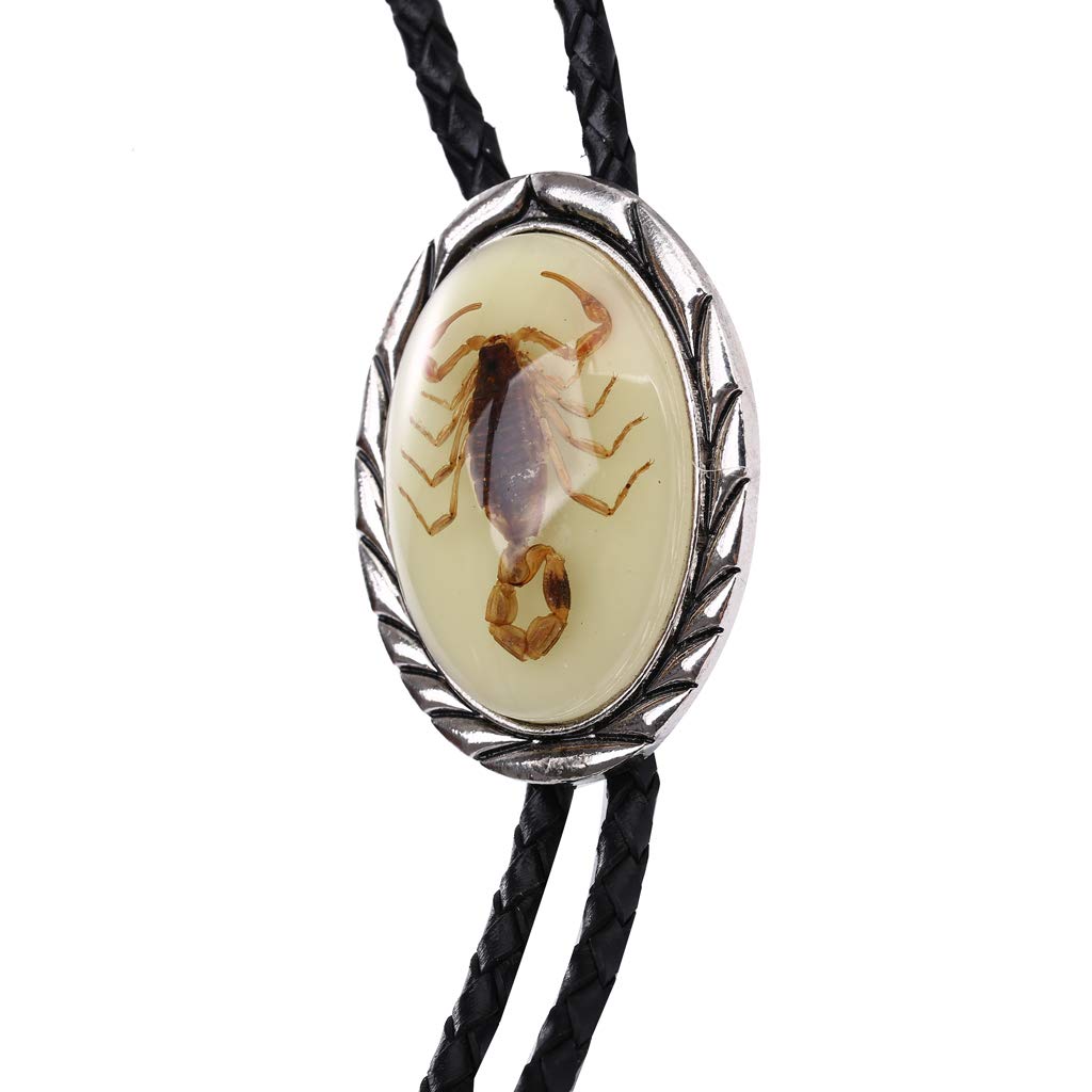 Jeilwiy Bolo Tie Luminous Scorpion Bolo Tie Celtic Style Handmade Western Cowboy Bola Tie Black Leather Necktie for Men Women
