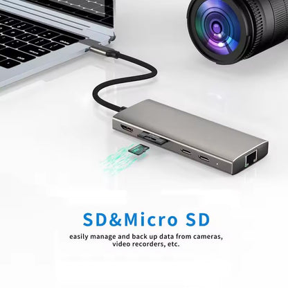 USB C HUB, USB C Adapter 11 in 1 Dongle with 4K HDMI, VGA, Type C PD, USB3.0, RJ45 Ethernet, SD/TF Card Reader, 3.5mm AUX, Docking Station Compatible with MacBook Pro/Air, Other Type C Laptops