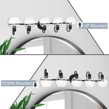 5-Lights Black Bathroom Vanity Light Fixtures Over Mirror, Modern Vanity Wall Sconce Lighting with Globe Seeded Glass Lampshades for Bedroom Kitchen Hallway