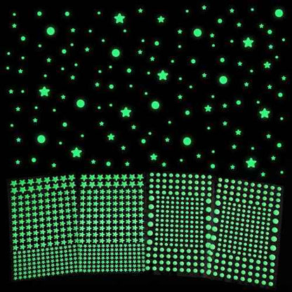 TIESOME 826 Pcs Glow in The Dark Wall Stickers, 422 Pcs 3D Glow in The Dark Stars for Ceiling Decor 404Pcs Green Dots Glowing Wall Decals Ceiling Decor Stickers for Bedding Room Party Birthday Gift