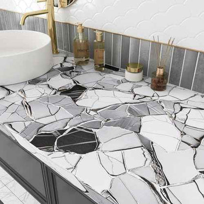 LaCheery White Gray Black Marble Contact Paper for Countertops Kitchen Counter Top Peel and Stick Waterproof Marble Wallpaper for Bathroom Countertop Vinyl Wrap Cabinets Walls Removable Roll 15.8"x80"