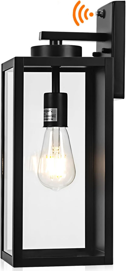 Dusk to Dawn Outdoor Wall Light Fixture, 16" Large Exterior Black Lantern Waterproof, Farmhouse Porch Sconce Lighting, Modern Wall-Mounted Outside Lights for House Garage, Patio Lamp