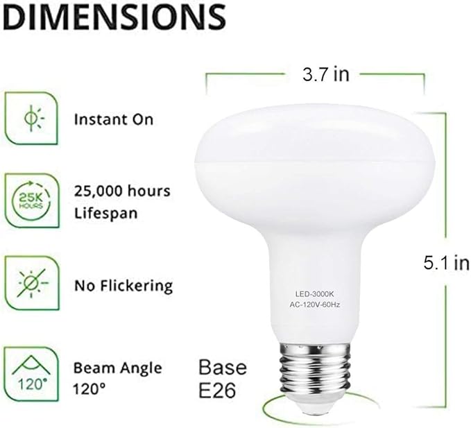 Small frog LED Bulb R30 or BR30,12W(100W Equivalent),1200 Lumens,Upgrade for 100W Bulb,3000K Soft White Color,for Recessed Can Use,Wide Flood Light,Dimmable,(Pack of 4)