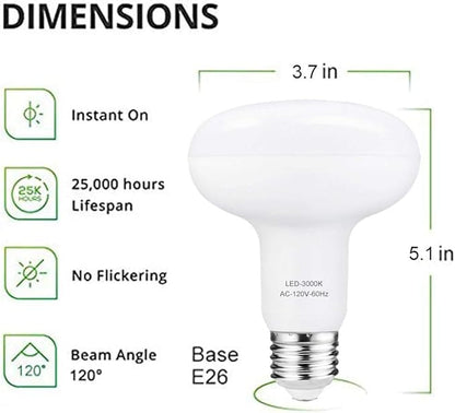 Small frog LED Bulb R30 or BR30,12W(100W Equivalent),1200 Lumens,Upgrade for 100W Bulb,3000K Soft White Color,for Recessed Can Use,Wide Flood Light,Dimmable,(Pack of 4)