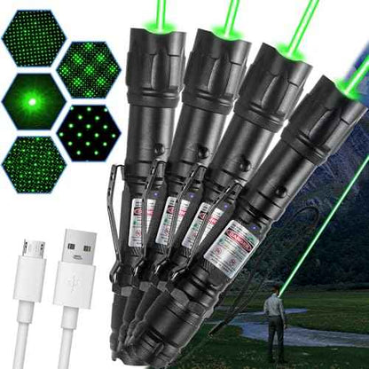[4 Packs] Green Light Flashlight Rechargeable, Long Range Adjustable Focus Tactical Beam for Outdoor Journeys, Camping, Presentations, TV/LED/LCD Screens, and Stargazing
