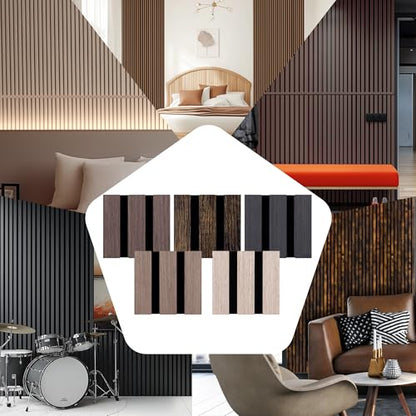 Mollywell Wood Panels for Wall, Time-Saving Installation, Versatile Wood Slat Wall Decor, Enhanced Acoustic & Sound Proof Fluted Design for Home & Office, Sample Pack, 4.2x3.9 Inch