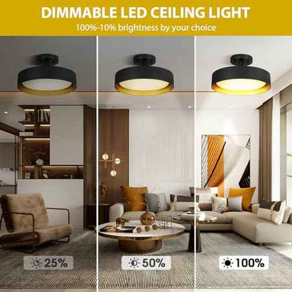 SunRider Industrial Semi Flush Mount LED Ceiling Light Fixture, 12 Inch 25W 2000LM, 4000K Neutral White, Dimmable Pendant Lamp for Hallway Bedroom