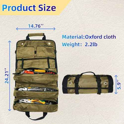 Roll Up Tool Bag,Portable Rollup Toolbag,Foldable Rollup organizer,Tool Organizer with 6 Detachable Pouches,Perfect for Engineers,Hobbyist,Men's gift and Engineer's gift (khaki)