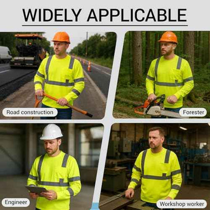 3Pack Hi Vis Class 3 Reflective Safety Shirt - Long Sleeve Work T-Shirt