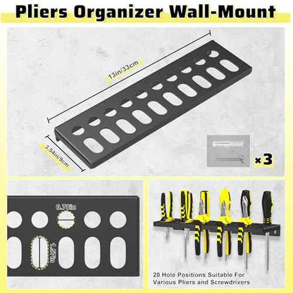 Wall Mount Screwdriver Organizer, Pliers Holder, Hammer Rack, Metal Storage Board, Power Tool Organizer for Workshop Shed Garage Workbench Home, 4 Pcs