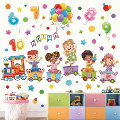 wondever Reading Corner Kids Train Wall Stickers Balloon Number Alphabet Peel and Stick Wall Art Decals for Toddlers Kids Room Classroom Playroom