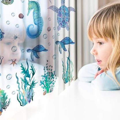 BLMHTWO 2-Piece Sea Turtle Wall Decal Set - Under The Sea Wall Decals for Bathroom, Living Room, Bedroom