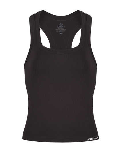 AUROLA Essentials Seamless Sleeveless Raceback Top,Women Subtle Marl Workout Square Neck Fitted Tank,Seal Brown,M