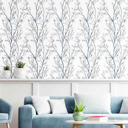Mecpar Gray Blue Tree Branches Peel and Stick Wallpaper 17.71" x 78.7" Natural Wall Paper Modern Tree Branch Contact Paper Removable Wallpaper Self-Adhesive Vinyl for Furniture Crafts Walls
