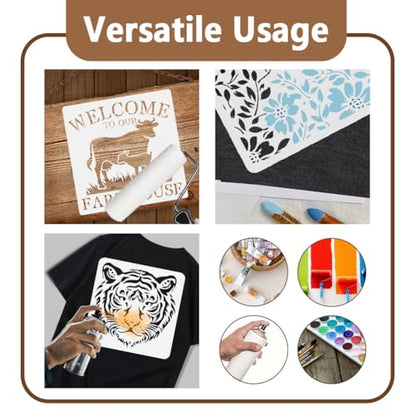 4Pcs Tile Stencils for Painting Floor DIY Crafts Reusable Plastic Stencils for Painting on Wood Wall Fabric Canvas Furniture