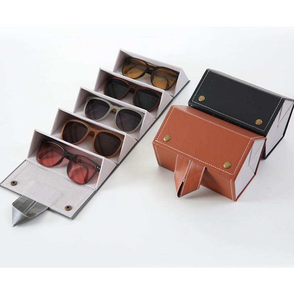 MOPFOL Sunglasses Organizer Case 8 Slots PU Leather Foldable Hanging Design Travel Eyewear Holder with Multiple Compartments for Glasses Storage(Black)