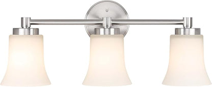 XiNBEi Lighting Vanity Light, Modern Bathroom Wall Light with Glass, Brushed Nickel 3 Light Bath Bar Light XB-W1235-3-BN