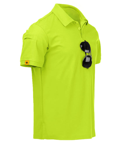 ZITY Mens Polo Shirt Short Sleeve Sports Tactical T-Shirt Athletic Golf Polos Daily Casual Stylish Collared Shirts for Men Lemon Green 5X-Large