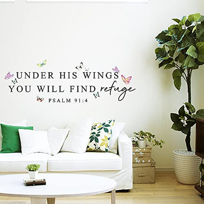 Inspirational Quotes Vinyl Wall Decal Stickers Under his Wings You Will find Refuge - Psalm 91:4, for Bedroom, Living Room, Motivational Uplifting Quotes Vinyl Decal (27''¡¿10.6'')