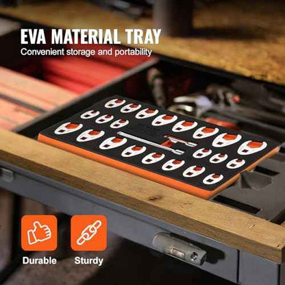 VEVOR 3/8" Drive Crowfoot Wrench Set with 2 Extension Bars, SAE 3/8"-1" and Metric 10-22 mm, CR-MO Steel Crowfoot Wrench Set, 24-Piece Crows Foot Wrench Set,with EVA Tool Organizer