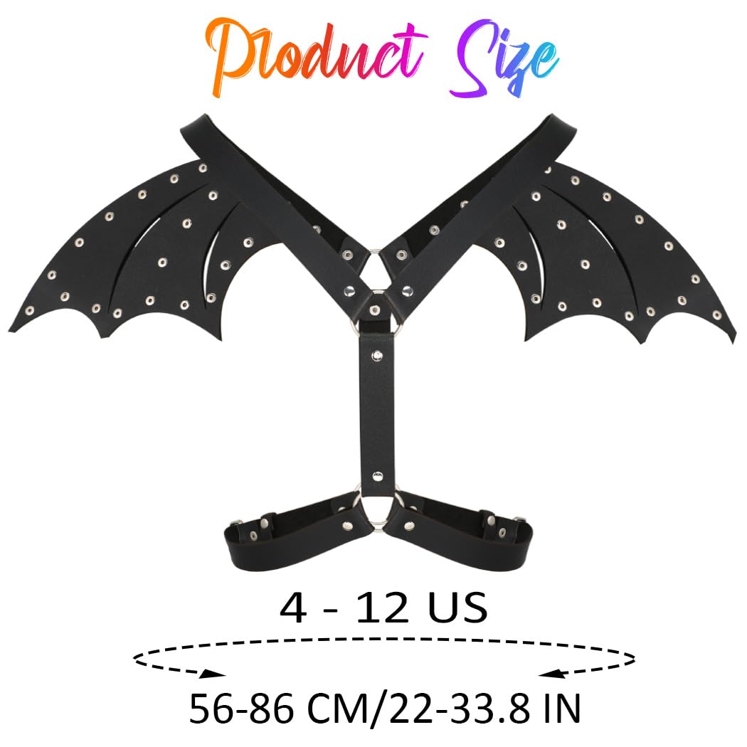 BODIY Leather Waist Chain with Back Wings Gothic Black Chest Belts Bat Pu Body Accessories for Women