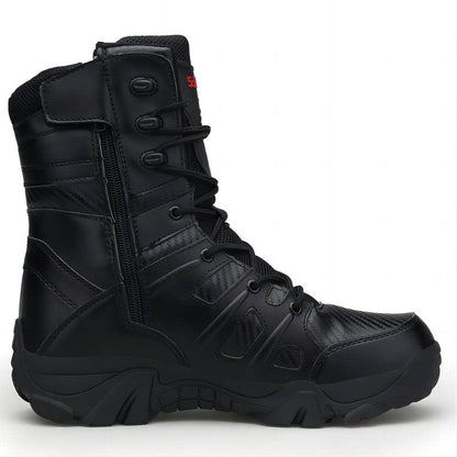 BORAMAX Men's Hiking Shoes Stealth Force Waterproof Black Tactical Boots, Men Leather Side Zip Military Combat Desert Boots