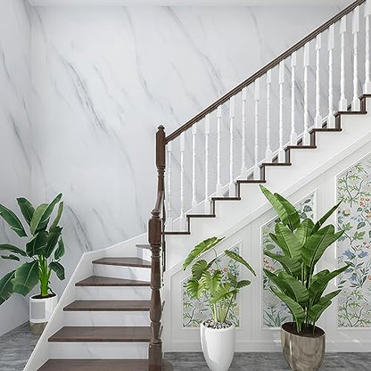 JSEVEM 16"¡¿118" Thick White and Grey Marble Wallpaper Peel Stick Waterproof White Gray Marble Contact Paper Vinyl Wrap Glossy Self Adhesive Granite Tile Sticker for Kitchen Cabinets Table Countertops