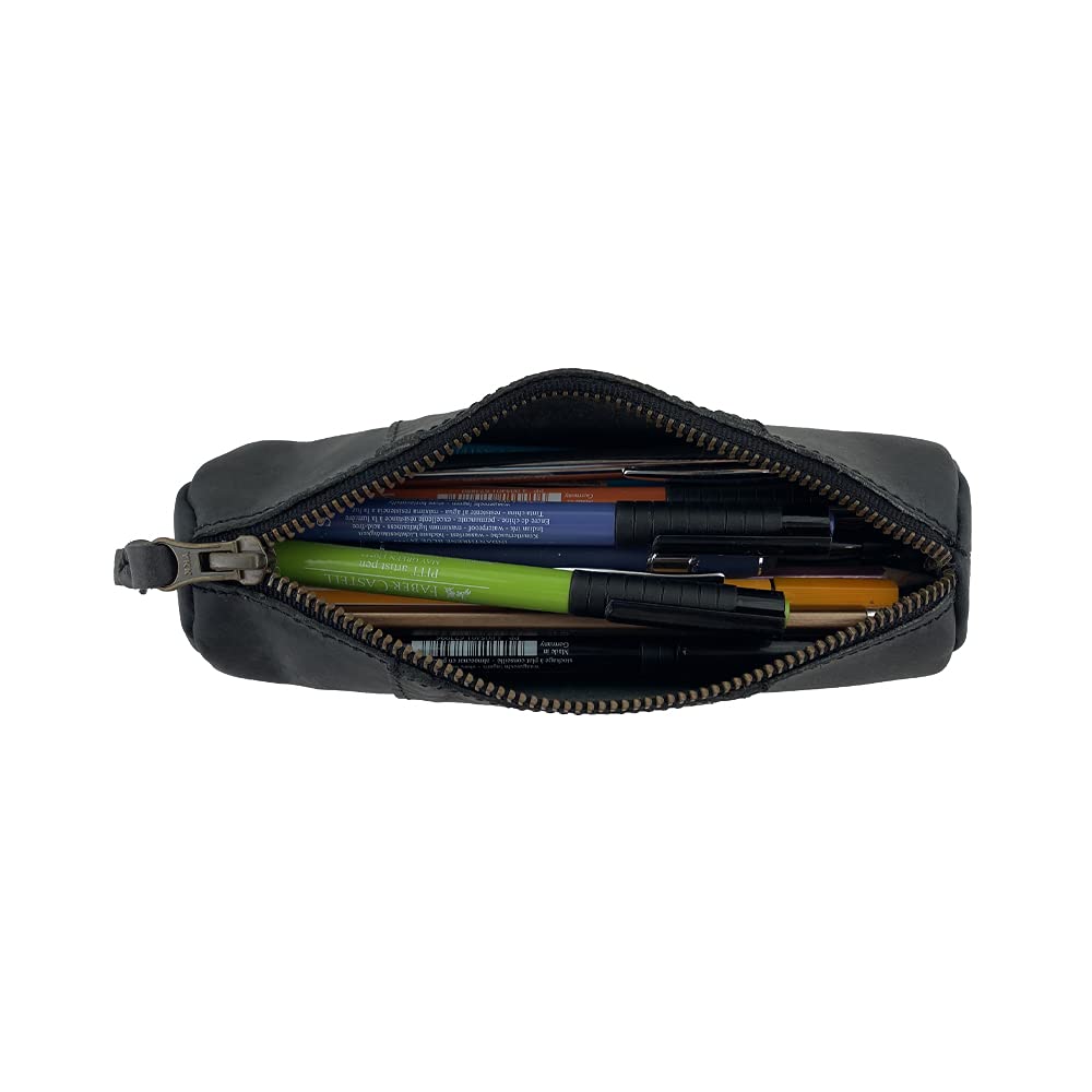 Hide & Drink, Rustic Cylinder Case for Keys, Office Supplies, Change, Personal Items, Cables & Dongles, Classic Bag, Full Grain Leather, Handmade, Charcoal Black