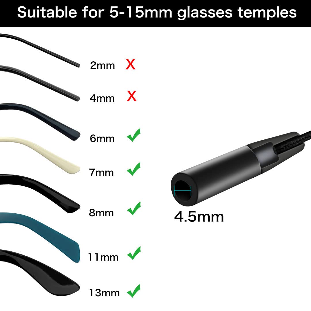 Festty Glasses Strap Sports 3 pcs, Eyeglasses Strap Holder for Kids Women Men, Adjustable Sunglasses lanyard string chain，Reading eye glasses holders around neck, Eyewear Retainer (Black)