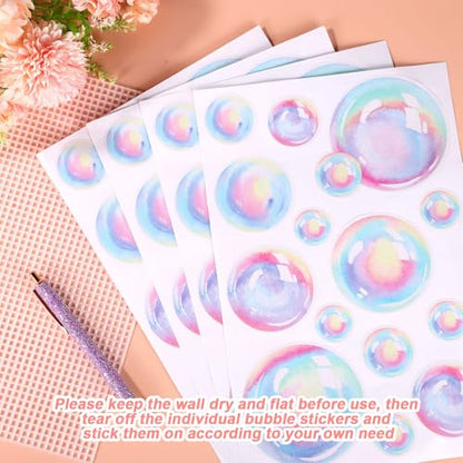 4 Sheet Bubble Wall Decal, Colourful Bubble Wall Stickers Cutouts Under The Sea Stickers Decor Ocean Bubble Wall Stickers for Kids Room Bathroom Wall Mermaid Theme Party Decoration