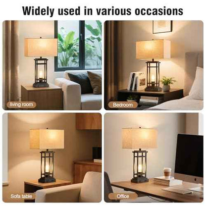 Table Lamp, Set of 2 Modern Bedside Lamps Desk Lamp with Night Light and USB C+A Charging Port Lamps for Night Stands Bedroom Living Room Home Office