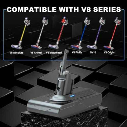 7000mAh V8 Battery Replacement Compatible with Dyson V8 Animal/V8 Absolute/V8 Fluffy/V8 Motorhead/SV10 Carbon Fiber Vacuum Cleaner Battery with 2 Filters and 3 Screws Included