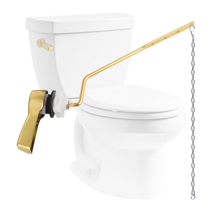 Hibbent Universal Metal Side Mount Toilet Handle Replacement Kit, Brass Toilet Flush Tank Lever with Stainless Steel Flapper Chains for Most Toilets, Brushed Gold